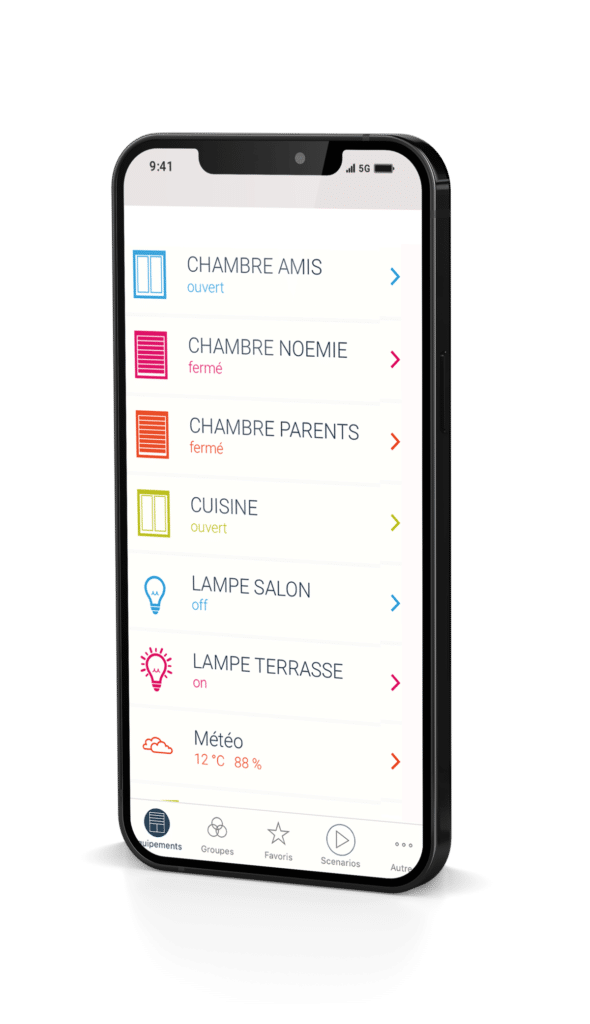 Box domotique CalypshOme et son application de pilotage des occultations.